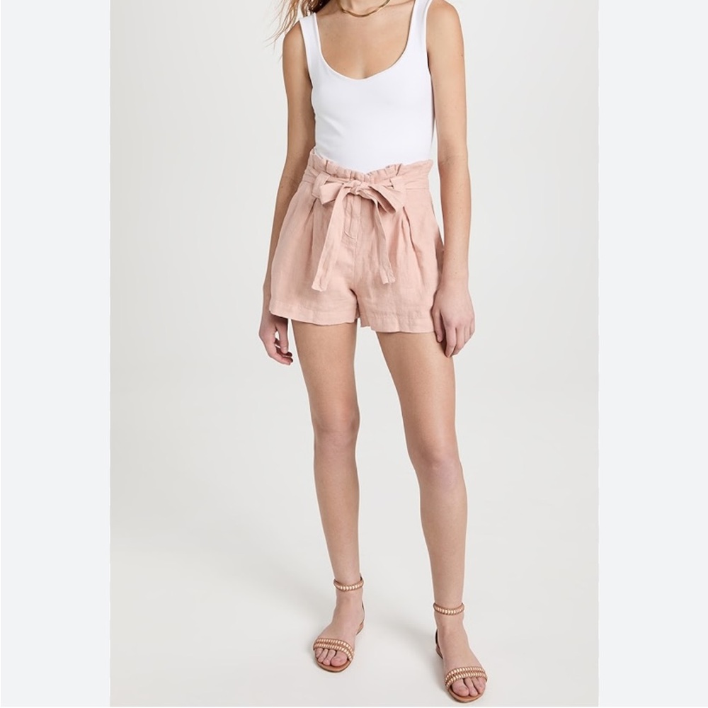 L'AGENCE Hillary Paperbag Shorts In Peach High Waisted 100% Linen Size‎ 23